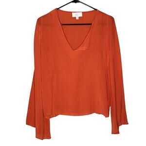 Alexis Orange Silk Long Bell Sleeve V-neck Blouse
